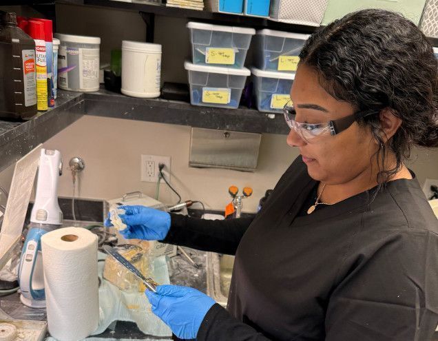 student training with dental equipment in class